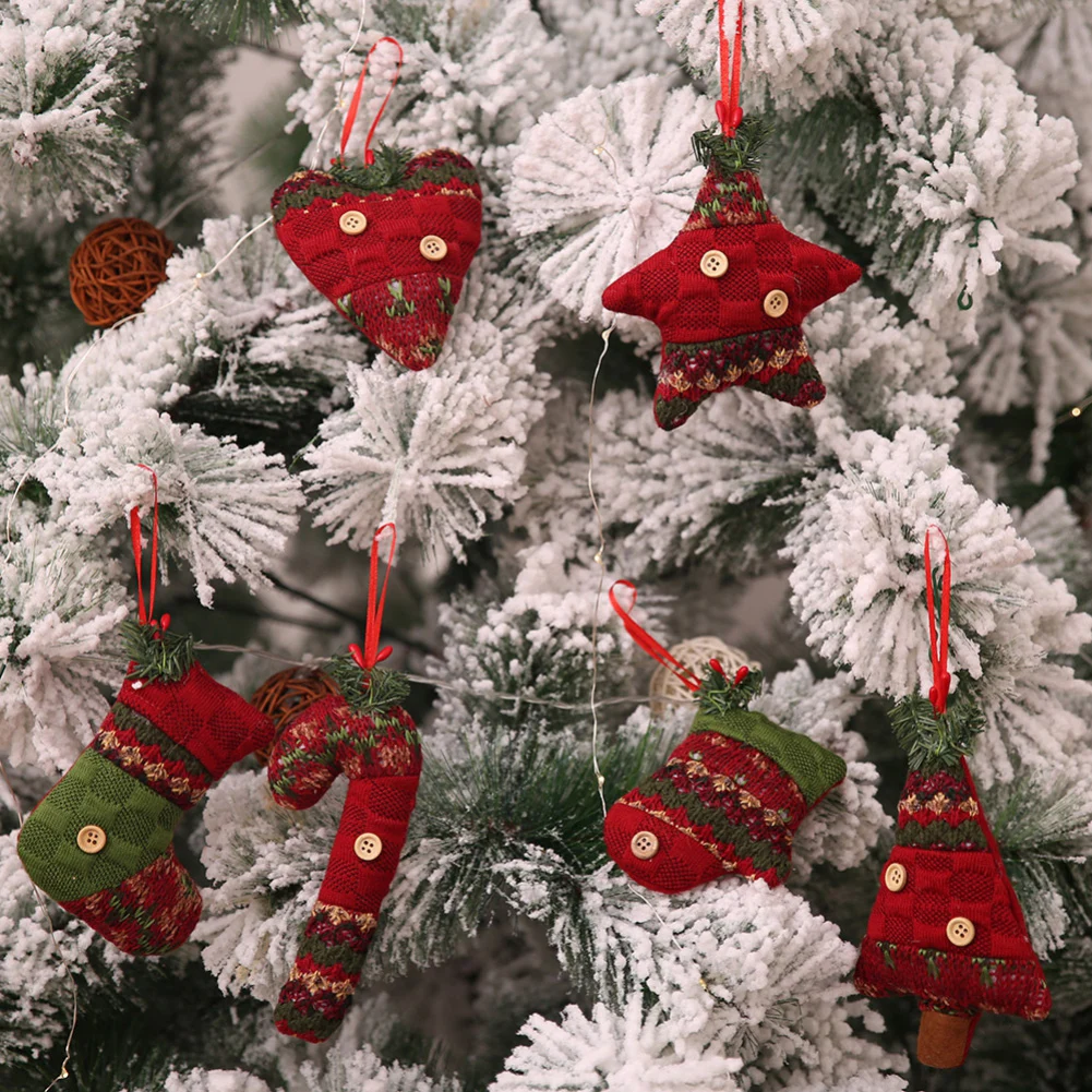 

Fabric Christmas Pendants Christmas Tree Hanging Ornaments Hanging Doll Crafts Kids Gifts Home Decor Accessories, 6 Shapes
