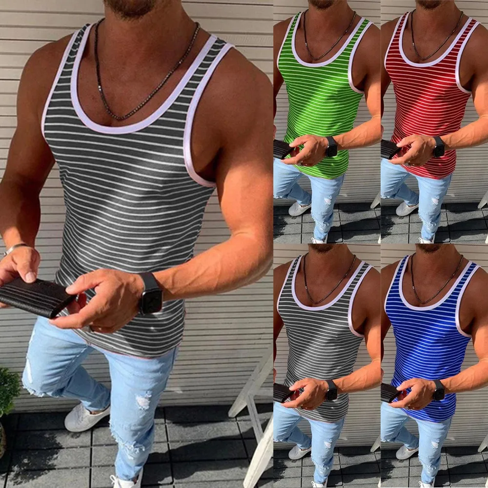 

Men Stripe Gym Sport Singlet Vest Tank Tops Bodybuilding Fit Muscle Shirts Casual Tanktop Fitness Sleeveless Sweatshirt