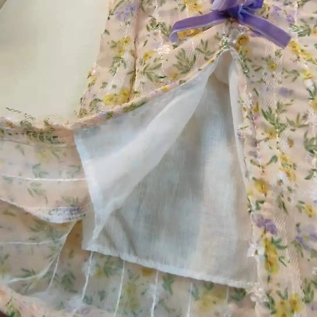 

2021 summer new girls' Beige Purple Bow cheongsam dress brand retro girls' dress