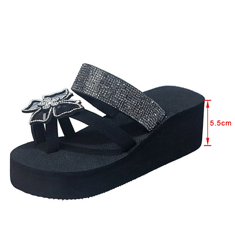 

Women's Summer Slippers Girls Wedges Rhinestone Butterfly Shoes 2021 New Open Toe Ladies Fashion Comfortable Elegant Shoe
