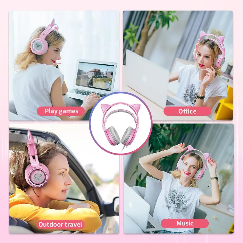 

Wired Headset Gamer Pink Cat Ear Headset Cute Ps4 Phone Pc With Microphone 3.5mm Gaming Phone Ps4 Overear Gamer G951s Pink