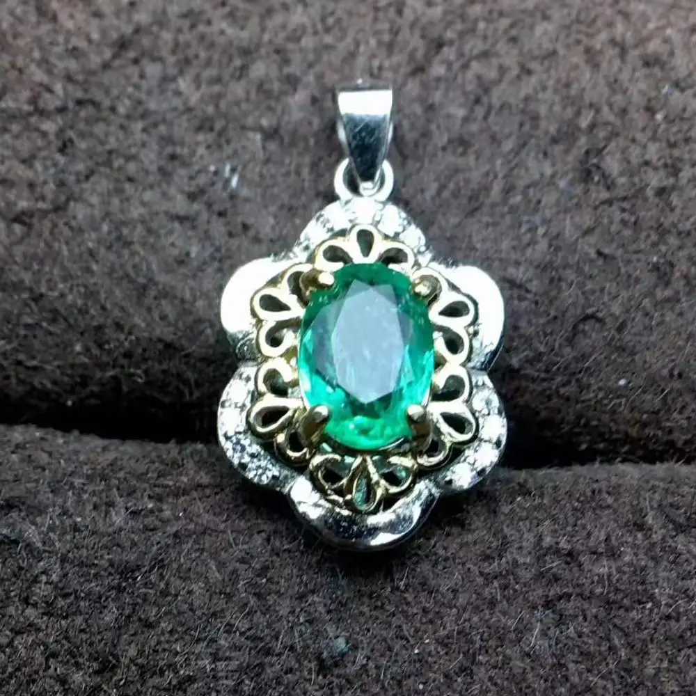 Набор из колье и кольца с подвеской в виде натурального изумруда Серебро S925 пробы