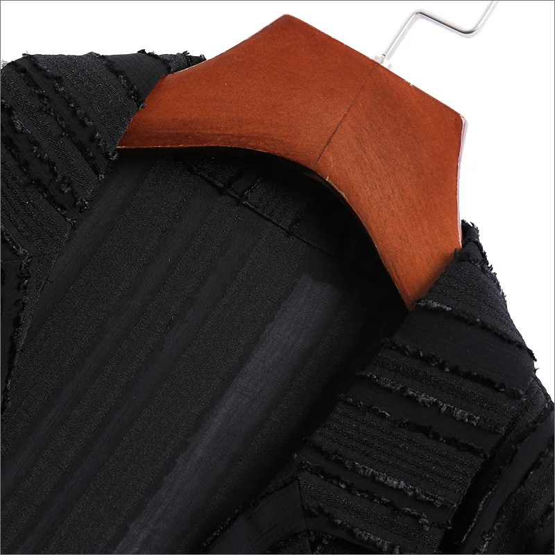 

2020 Summer Elegant Striped Ladies Set Chiffon Open Stitch Cardigan+Long Wide Leg Pants 2 Piece Suit Women Holiday Outfit