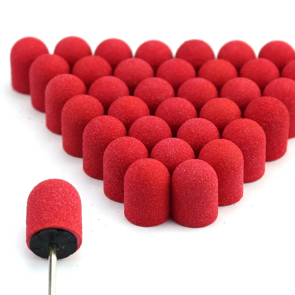 

20pcs Red Nail Sanding Caps Nail Drill 10*15/13*19 Manicure Pedicure Nail Clean Dead Skin Milling Cutter Polishing Files