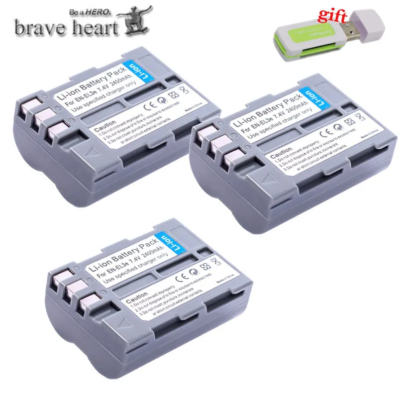 3battery EN-EL3e EN EL3e ENEL3e 1520 мАч батарея для камеры Акку+ ЖК USB зарядное устройство для Nikon D30 D50 D70 D90 D70S - Цвет: 3battery
