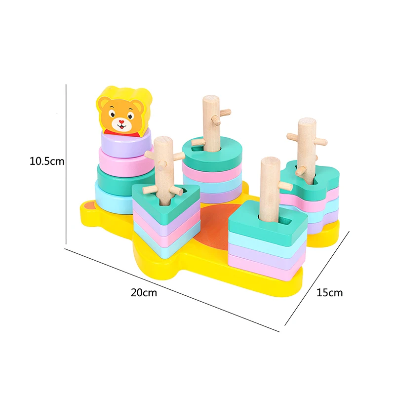 

Geometric Wooden Cartoon Animal Shape Set Of Pillars Children'S Educational Building Block Toys Early Education Shape Set Column