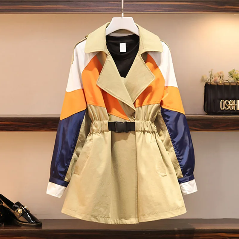 

Spring Autumn Femme Women Clothes Trench Coat 2020 Hit Color Splice Long Sleeve Loose Casual Windbreaker Outerwear Z272