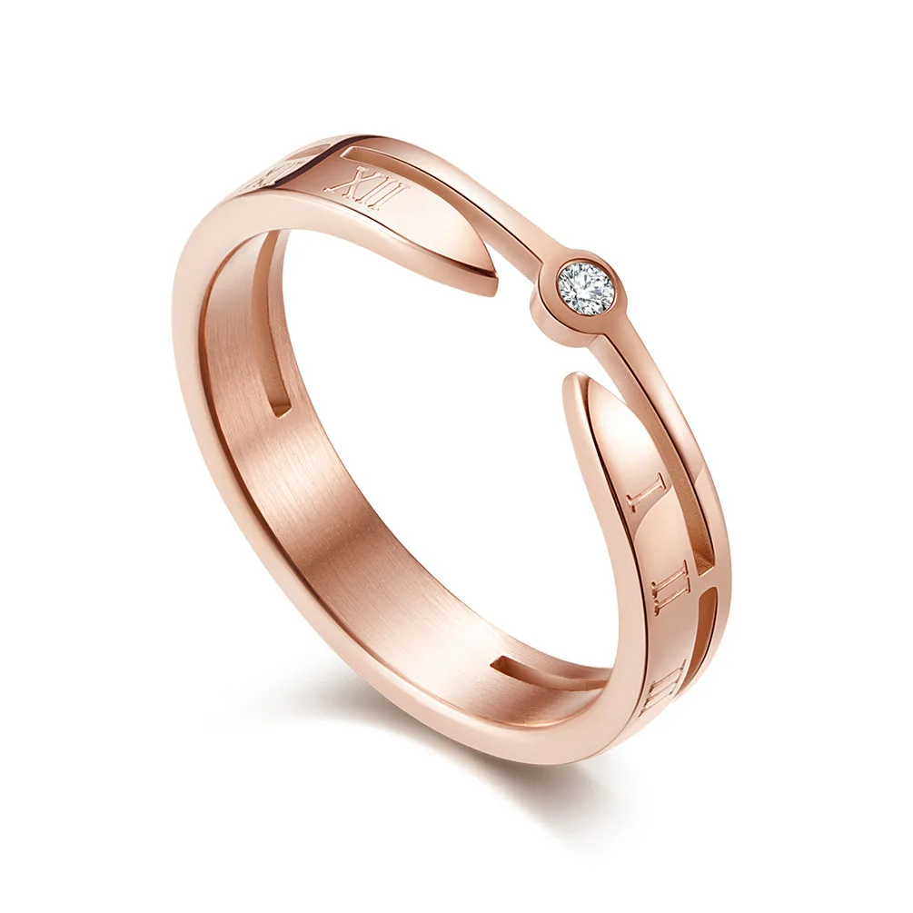 

Stainless Steel Womens Rings Roman Numerals Zircon Simple Trendy for Wife Couple Girlfriend Jewelry Creativity Gift Wholesale