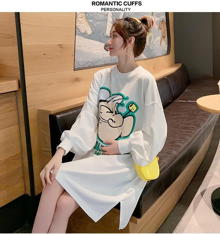

Cartoon wei dress spring and autumn fashion fat MM large size long sleeve T shirt skirt in the long lovely animal dress
