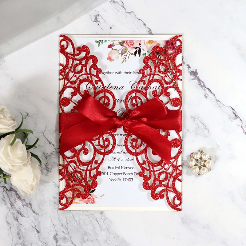1 шт. Блестящая бумажная лазерная вырезка свадебного приглашения Персонализированные поздравительные открытки Рождественская вечеринка Декорация