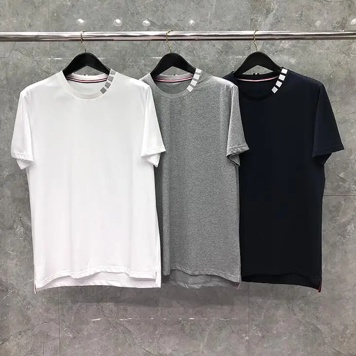 

TB THOM BULUO New Fashion TB Brand T-shirt O-Neck Collar Striped Short-sleeved T-shirt Solid Men Cotton Spring Summer Clothing