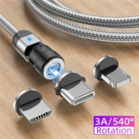 uslion 3a magnetic micro usb type c cable accessories charging for iphone 7 8 plus 12 pro max xiaomi new charger 540 rotation