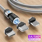 Магнитный кабель USLION 3A Micro USB Type-C, аксессуары для зарядки для iPhone 7 8 Plus 12 Pro Max, Xiaomi, новое зарядное устройство с поворотом на 540 градусов