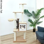 65-дюймовая Роскошная бежевая Многоуровневая Современная башня с кошачьим деревом с сизалем, Когтеточка, дом для маленьких и средних кошек