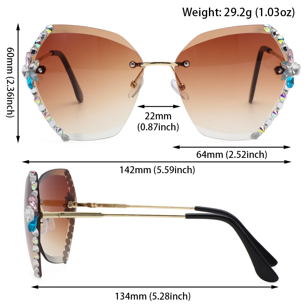 

2021 Fashion Brand Design Vintage Rimless Rhinestone Sunglasses Women Men Retro Cutting Lens Gradient Sun Glasses Female UV400