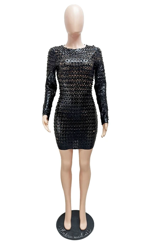 

2021 Spring Sexy Bodycon Mini Dress for Women Fashion Clothes Slim Long Sleeve Hollow Out Birthday Night Party Club Dresses