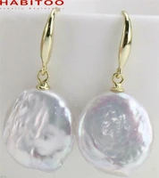 Luxury Hoop Earrings 15-16mm Natural Freshwater White Baroque Coin Pearl Earrings for Women 14k Filled Gold Metal Hook Jewelry