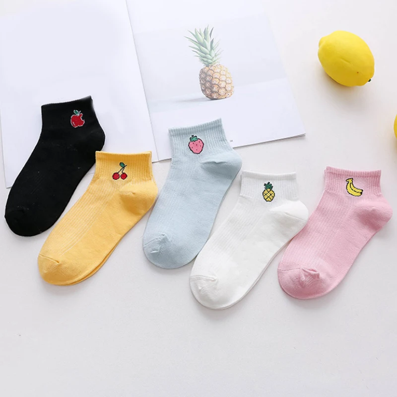 Носки лодочки женские хлопковые однотонные с принтом фруктов 1 пара|Носки| |