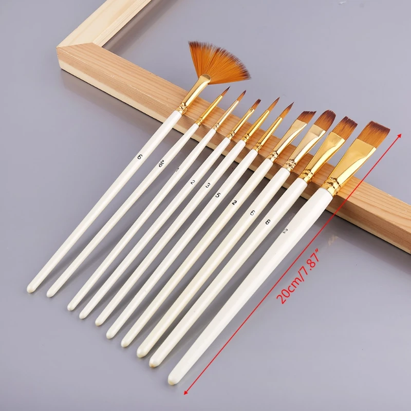 

10pcs Nylon Hair Wooden Handle Watercolor Paint Brush Pen Oil Acrylic Painting