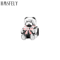 hmsfely 316l stainless steel lovely bear beads european charm beads for diy charms bracelet jewelry making accessories bead 4pcs