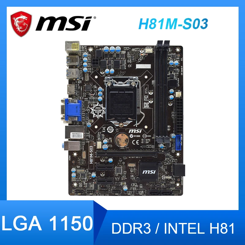 

MSI H81M-S03 Motherboard DDR3 LGA 115 intel H81 USB 3.0 SATA PCI - E 3.0 ATX Placa-mãe For intel E3-1231 V3 cpus