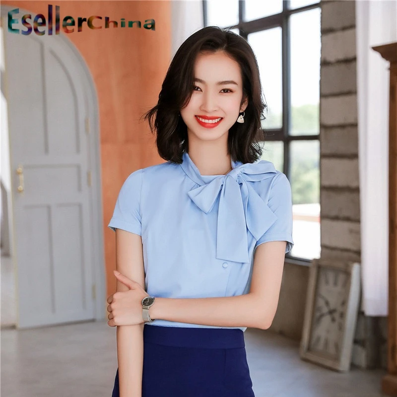 Летние шифоновые блузы и рубашки с коротким рукавом для женщин деловая рабочая