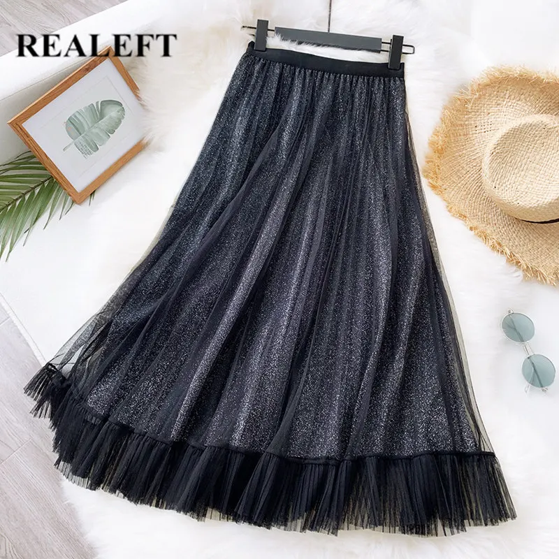 REALEFT Новинка 2020 весна лето элегантная сетчатая фатиновая трапециевидная юбка