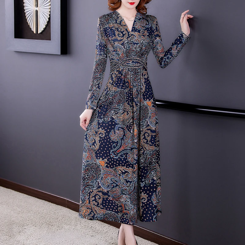 Женское трикотажное платье-макси с длинным рукавом х/б | Женская одежда