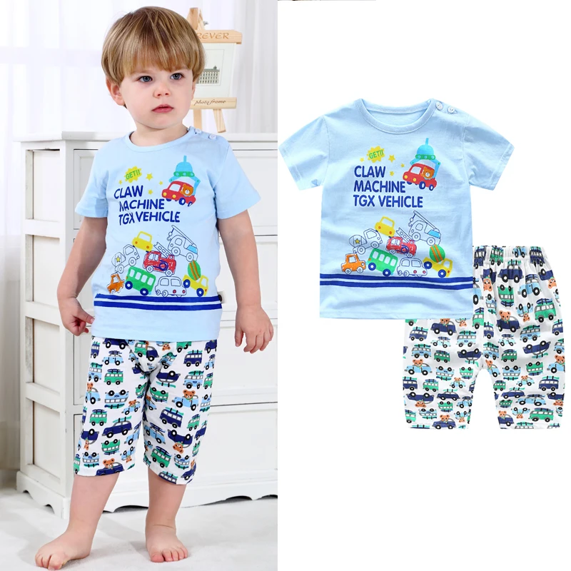 Комплект детской одежды с мультяшным рисунком комплект из хлопка коротким