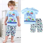 От 6 месяцев до 4 лет комплекты детской одежды с рисунком хлопковый комплект одежды с короткими рукавами, новая летняя детская футболка комплекты из двух предметов Одежда для маленьких мальчиков и девочек