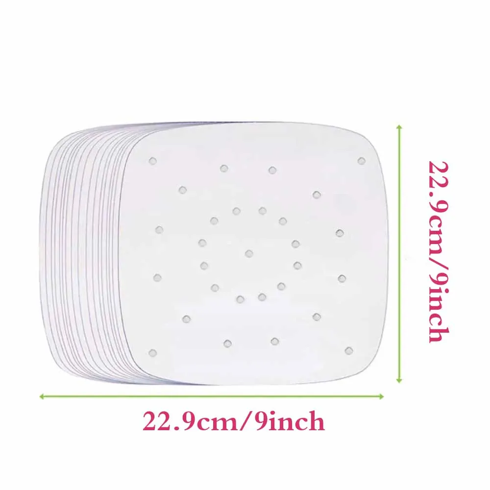 100pcs 7/8/9 Inch Air Fryer Liners Perforated Non-stick Mat Steaming Baking Cooking White Pot Oil Paper Made of Raw Wood Pulp