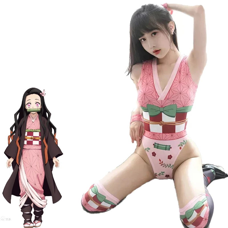 

Купальник AniLV в японском стиле, комбинезон с рассекающим демонов камадо незуко, розовый облегающий купальник, форма, комплект чулок для косп...