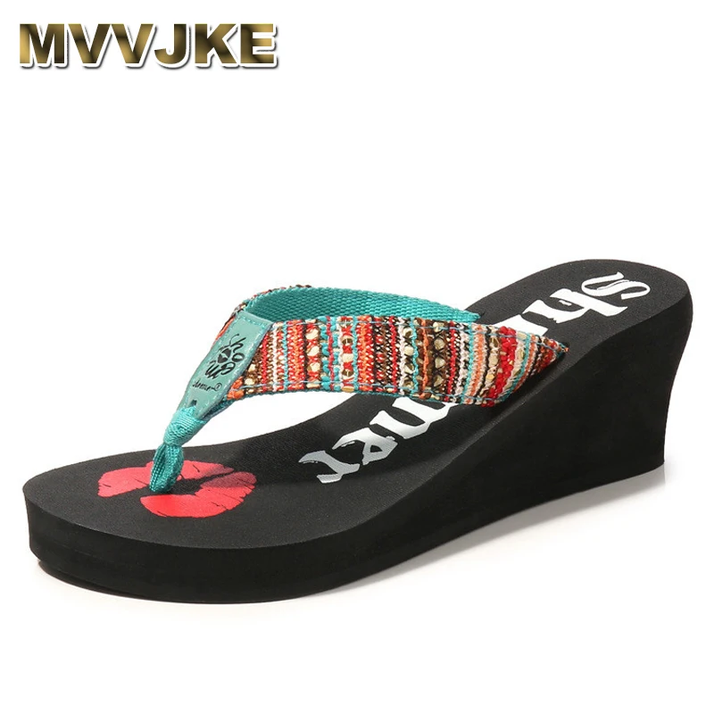 

MVVJKE 2020summer originality new genuine leather lips weave beach slippers wedge wedges flip flops shoes woman