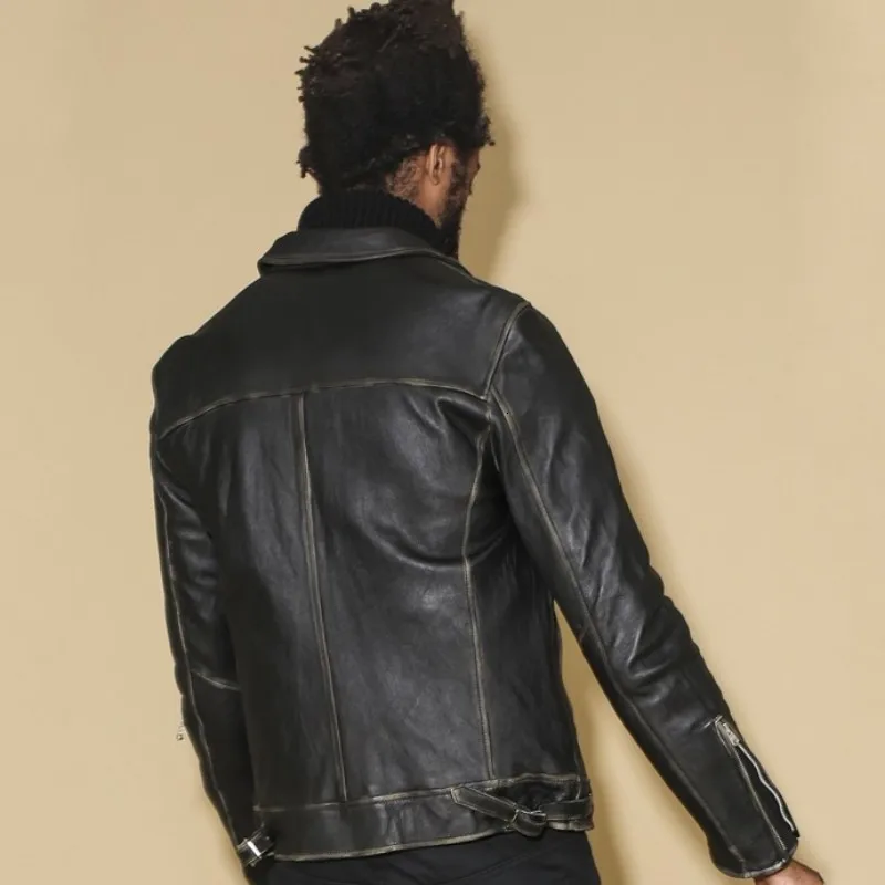 Винтажная японская Мужская короткая приталенная кожаная мужская куртка из