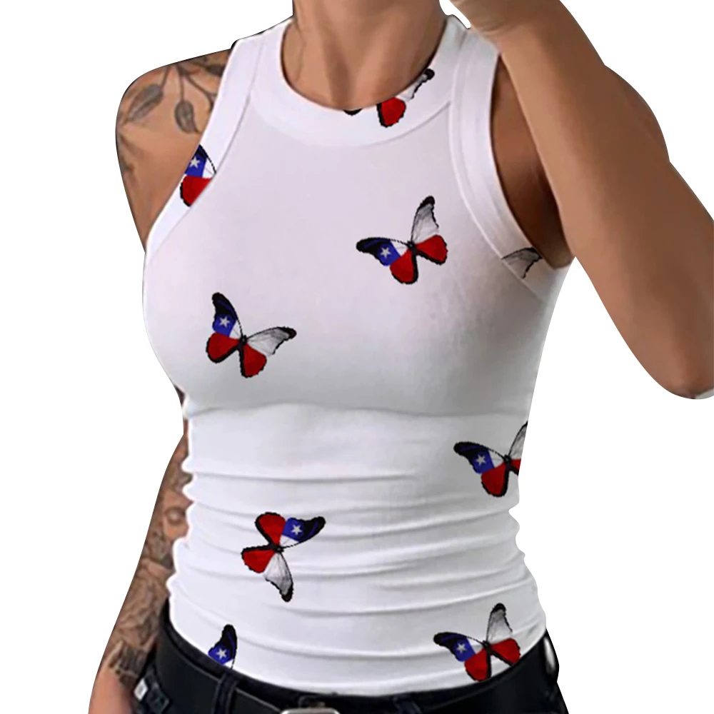 

Slim Pattern Summer Vests for Women Vacation Fit Tee Tank Tops Ladies Female Round Neck Bodycon Tops Sleeveless Streetwear D30
