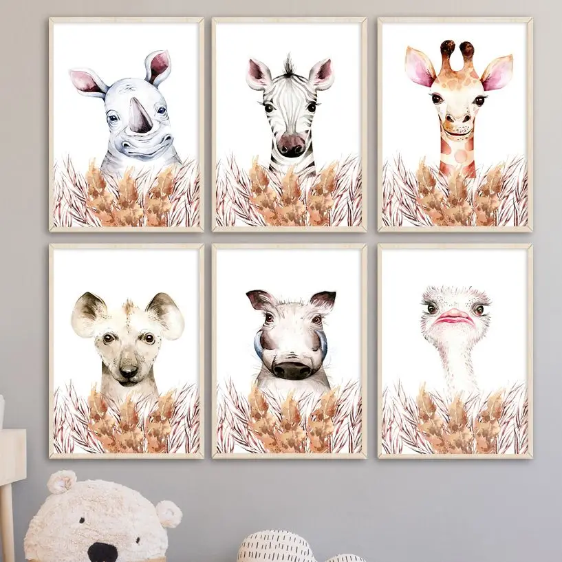 

Cute Dog Rhino Zebra Giraffe Nursery Wall Art Canvas Painting Nordic Posters And Prints Wall Pictures For Baby Kids Room Decor