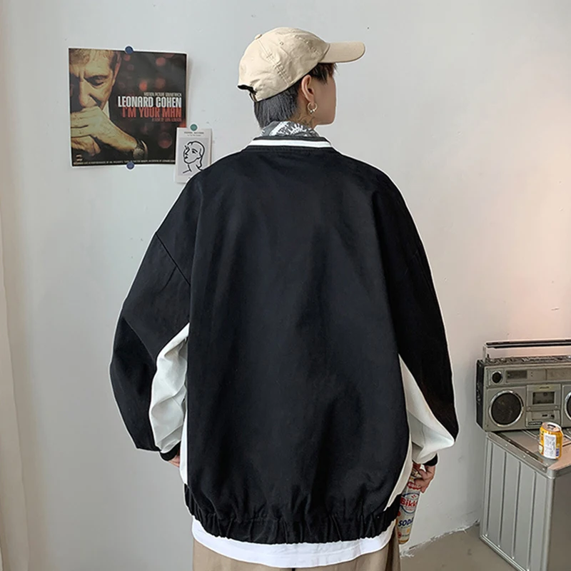 

Jackets Men Retro Print Button-up Baggy Coat Casual All-match Harajuku Mens Clothing Chic Outwear Streetwear Male Korean Fashion