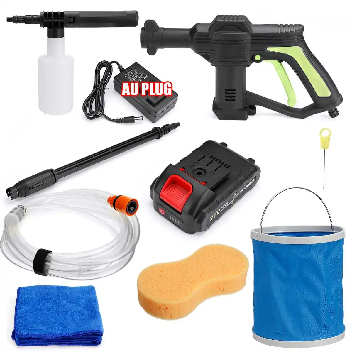 

21V 110PSI Electric Cordless High Pressure Car Washer Gun Handheld Spray Powerful Car Washer Garden Water Hose Cleaning Kit