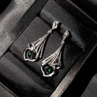 black angel new luxury full zircon skirt earring micro inlaid diamonds imitating natural emerald silver drop earrings cz jewelry