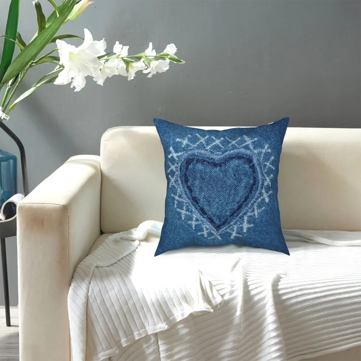 

Denim Heart Pillow Case Home Decor Pattern Cushions Throw Pillow for Car Polyester Double-sided Printing Printed