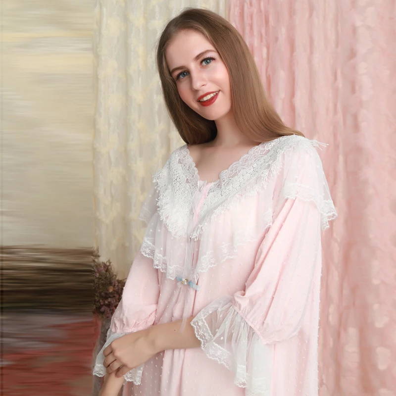 

Nightgown Sleepwear Ladies Nightdress Cotton Women Embroidered Lace Nightgown Comfortable and loose