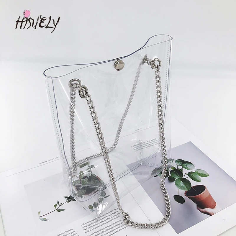 

Хит продаж, прозрачная пластиковая сумка HISUELY с голограммой, пляжная сумка через плечо, Женская трендовая прозрачная сумка-желе из ПВХ, заба...