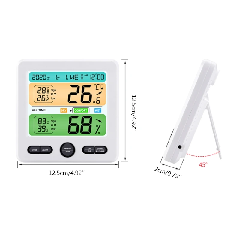 

Indoor Thermometer Hygrometer Alarm Clock Weather Station Temperature Humidity High/Low Alert Wall-mounted & Table Place