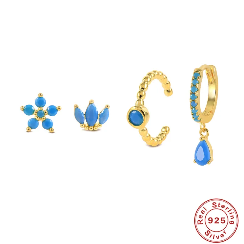

CANNER Crown Water Turquoise Exquisite Drop Pendant Earring For Women Men 925 Silver Ear Cuffs pendientes plata 925 Jewelry HOT