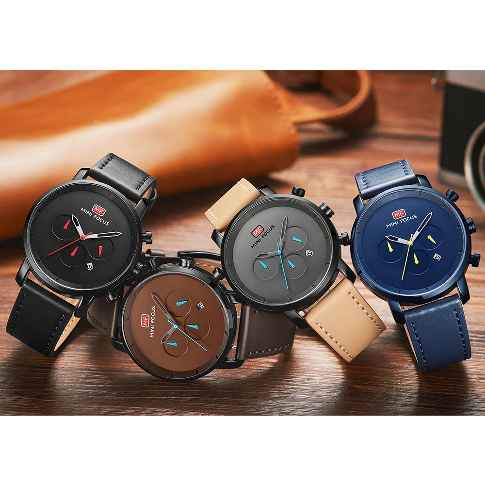 

MINIFOCUS Men's Sports Watches Luxury Brand Men Quartz 24 Hour Date Leather Wrist Watch Mens Waterproof Clock Relogio Masculino