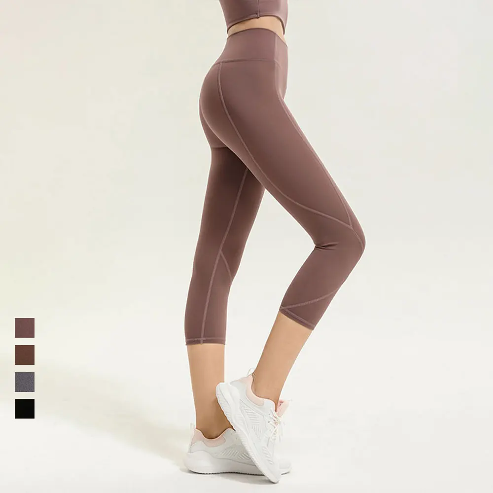 

High Waist Yoga Capri Pants Women's Tights Simple Style Workout Wear Running Sports Fitness Nude Yoga Women Shorts Cropped Pants
