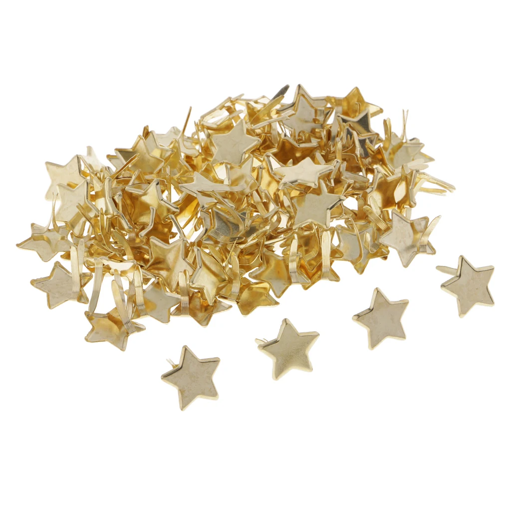 100Pcs Metal Star Head Brads Paper Fasteners for Scrapbooking Gold 14mm | Дом и сад