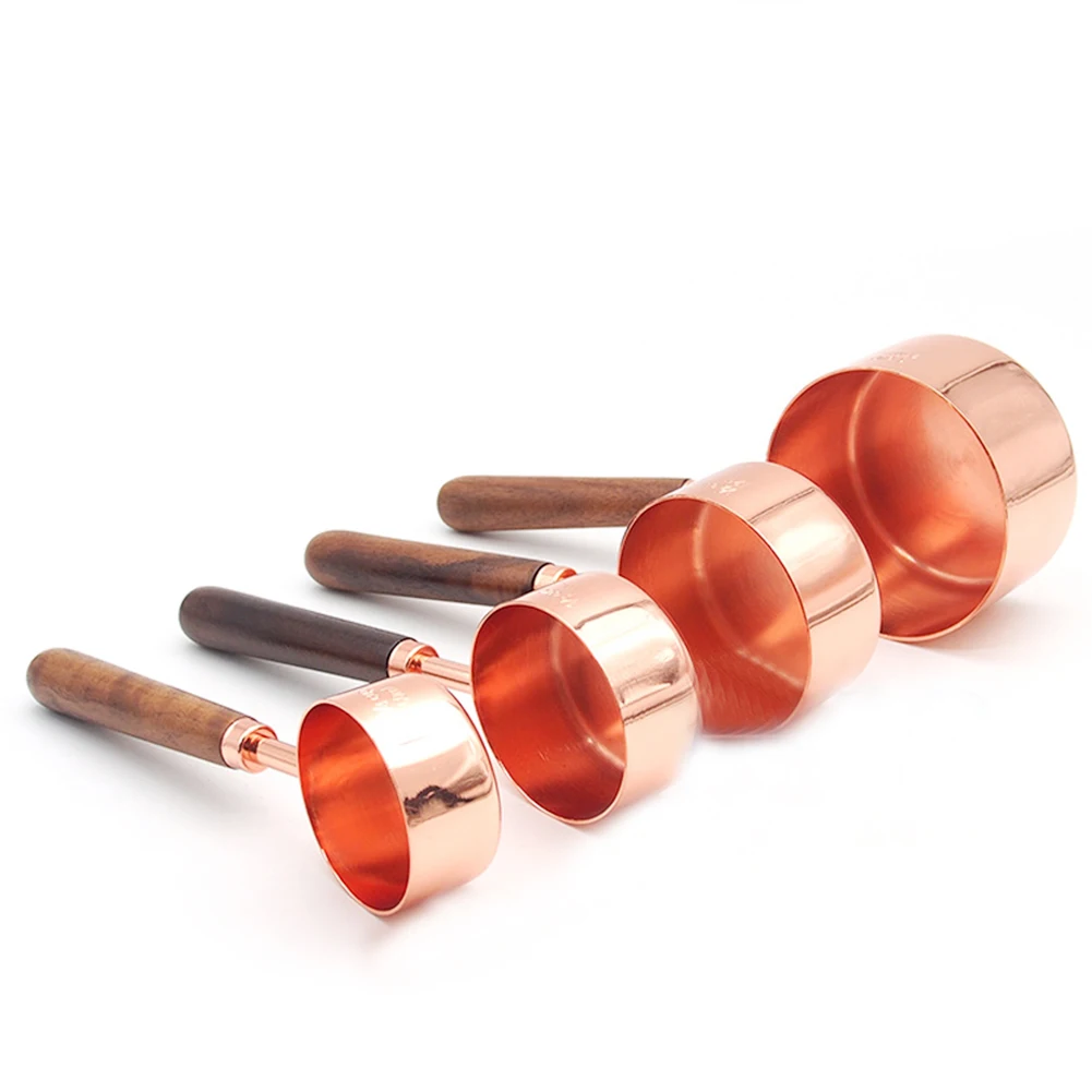 

8pcs/Set Kitchen Measuring Tool Cups Spoon Dining Bar Baking Tools Walnut Wooden Handle Copper Plating Sugar Cake Tools Set