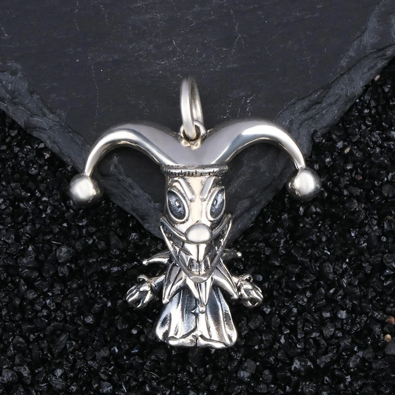 

New real S925 Sterling Silver Dark Circus Clown Pendant Personality Fashion Man and Woman Pendants Thai Silver Joker Pendant