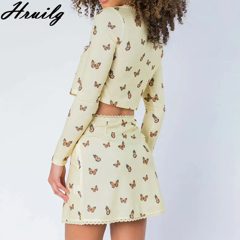 

Two Piece Set Summer Butterfly Print Casual Mini 2 Piece Set Women Skirt and Top Sexy Elegant Party Club Streetwear Set Women